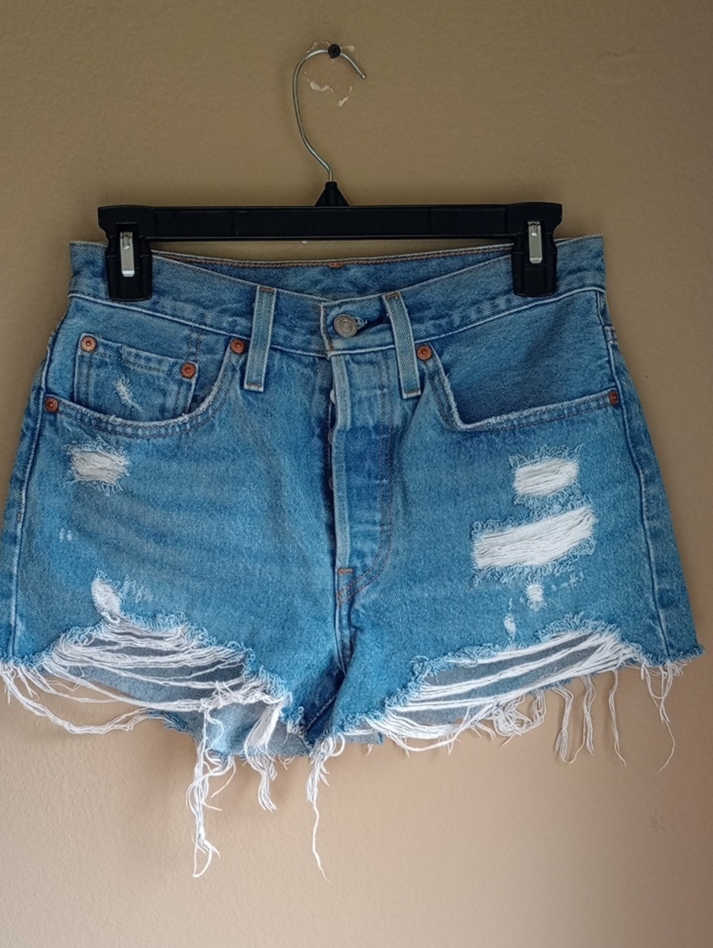 Levis 501 Heavy Distressed Denim Cut Off Shorts Size 26